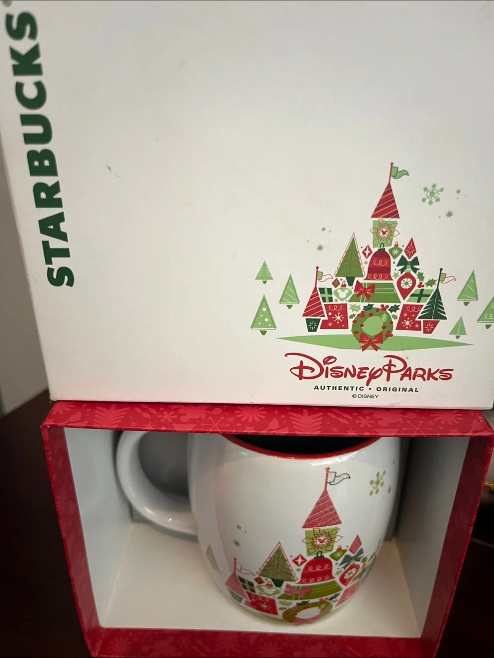 Starbucks White Mug with Red and Green Holiday Mug